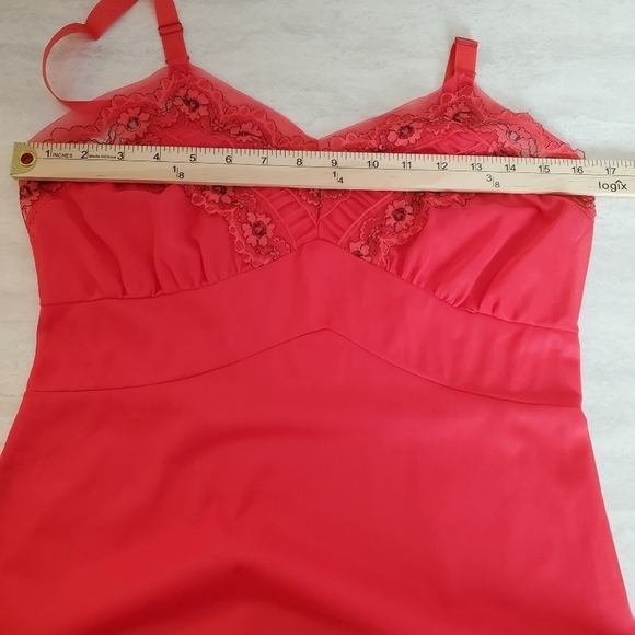 Vintage Lace Semi Sheer Night Gown‎ Dress Coral Pink Sheer Midi length Fits 6/8 - Picture 14 of 15